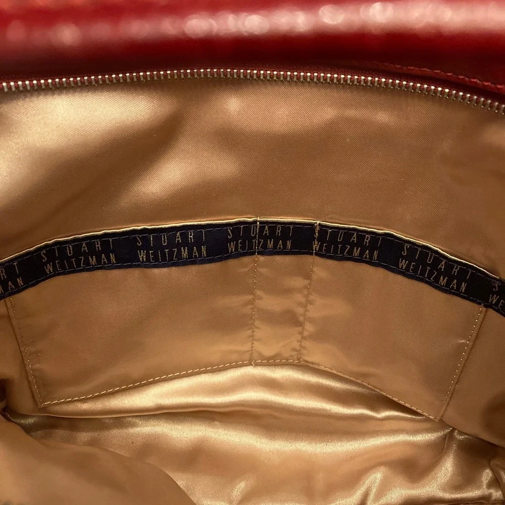 Stuart Weitzman Cala Medium‎ Bucket Bag Purse Claret Red Glass Patent Leather